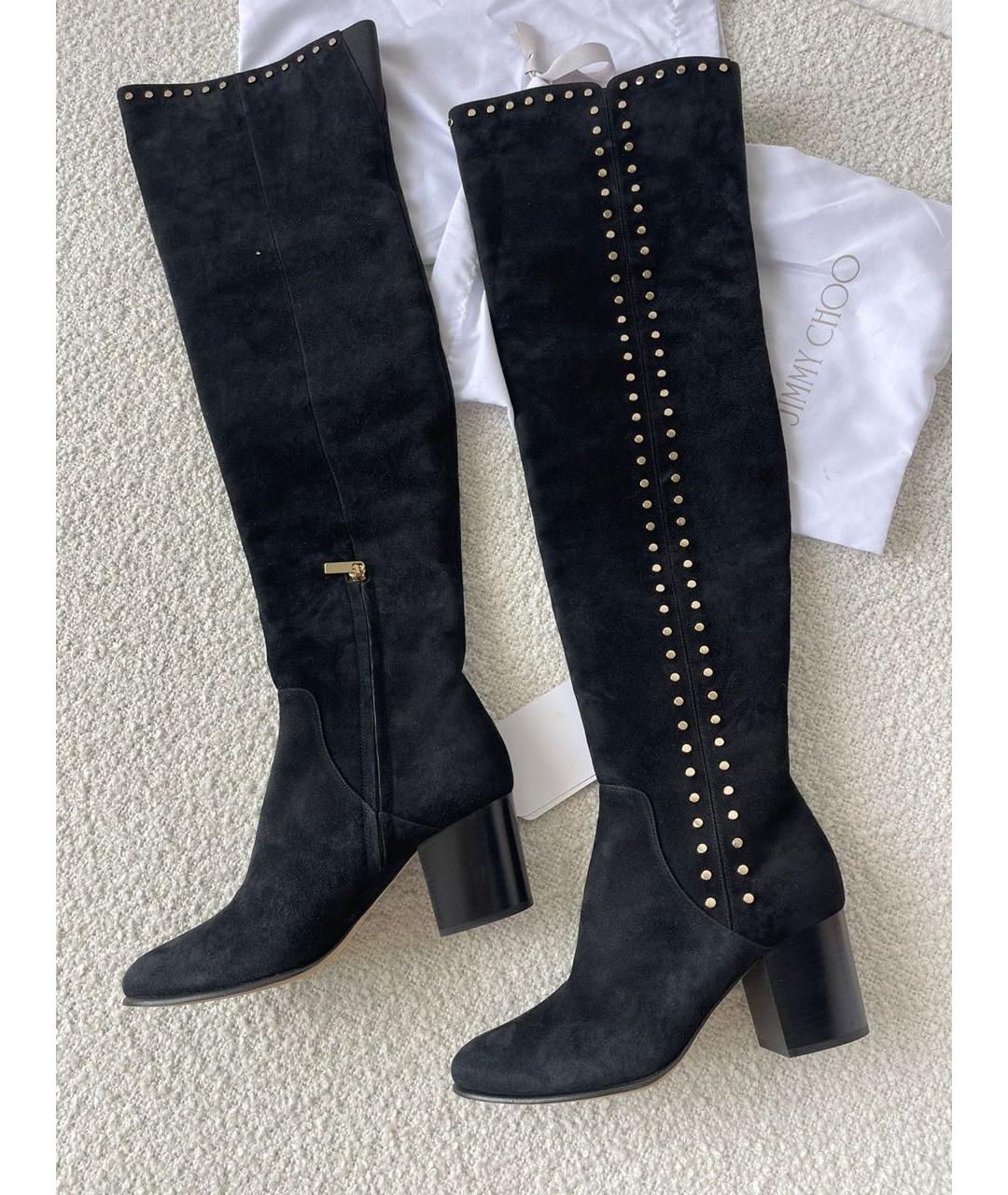 JIMMY CHOO Черные замшевые ботфорты, фото 3