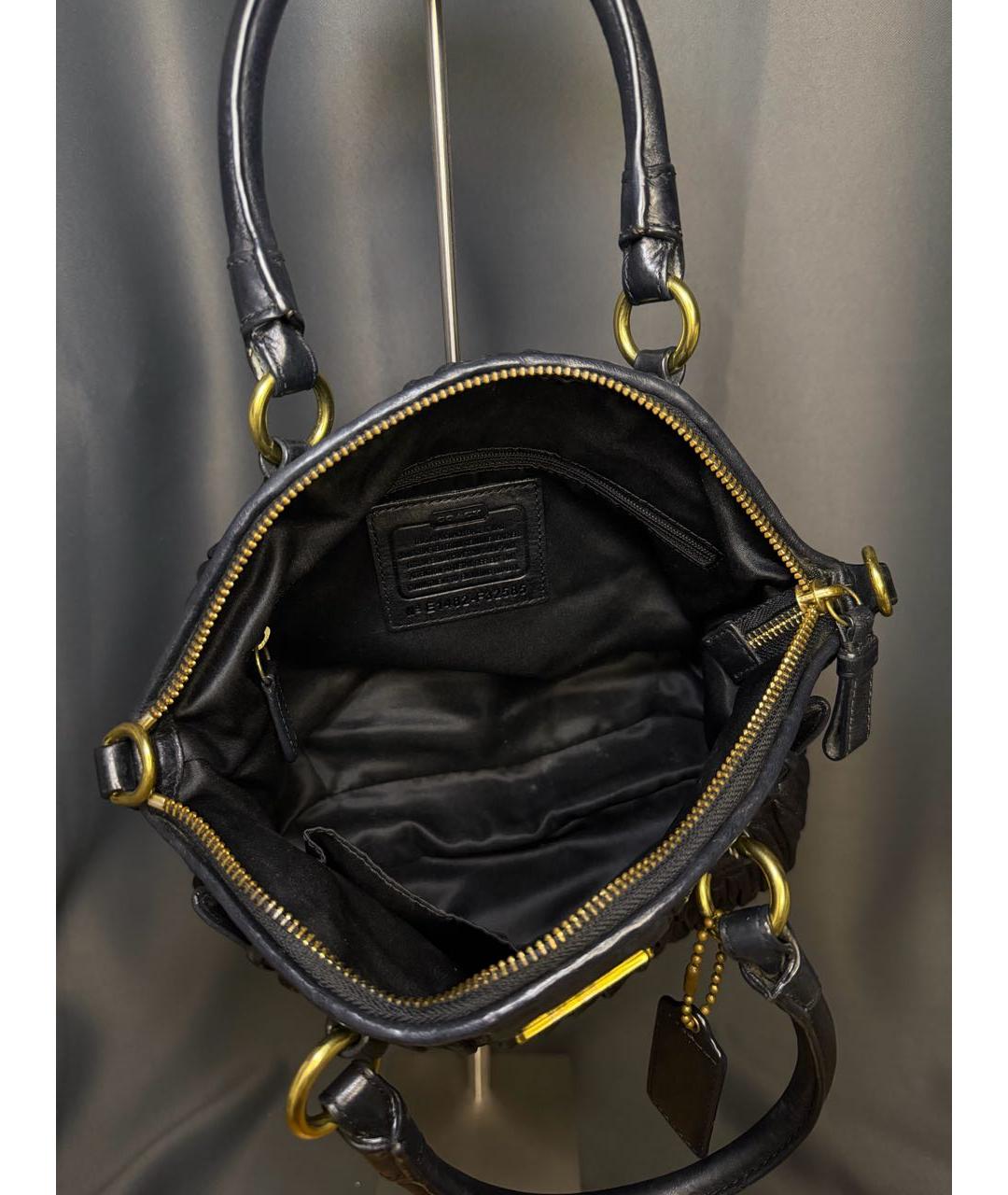 COACH Черная кожаная сумка с короткими ручками, фото 7