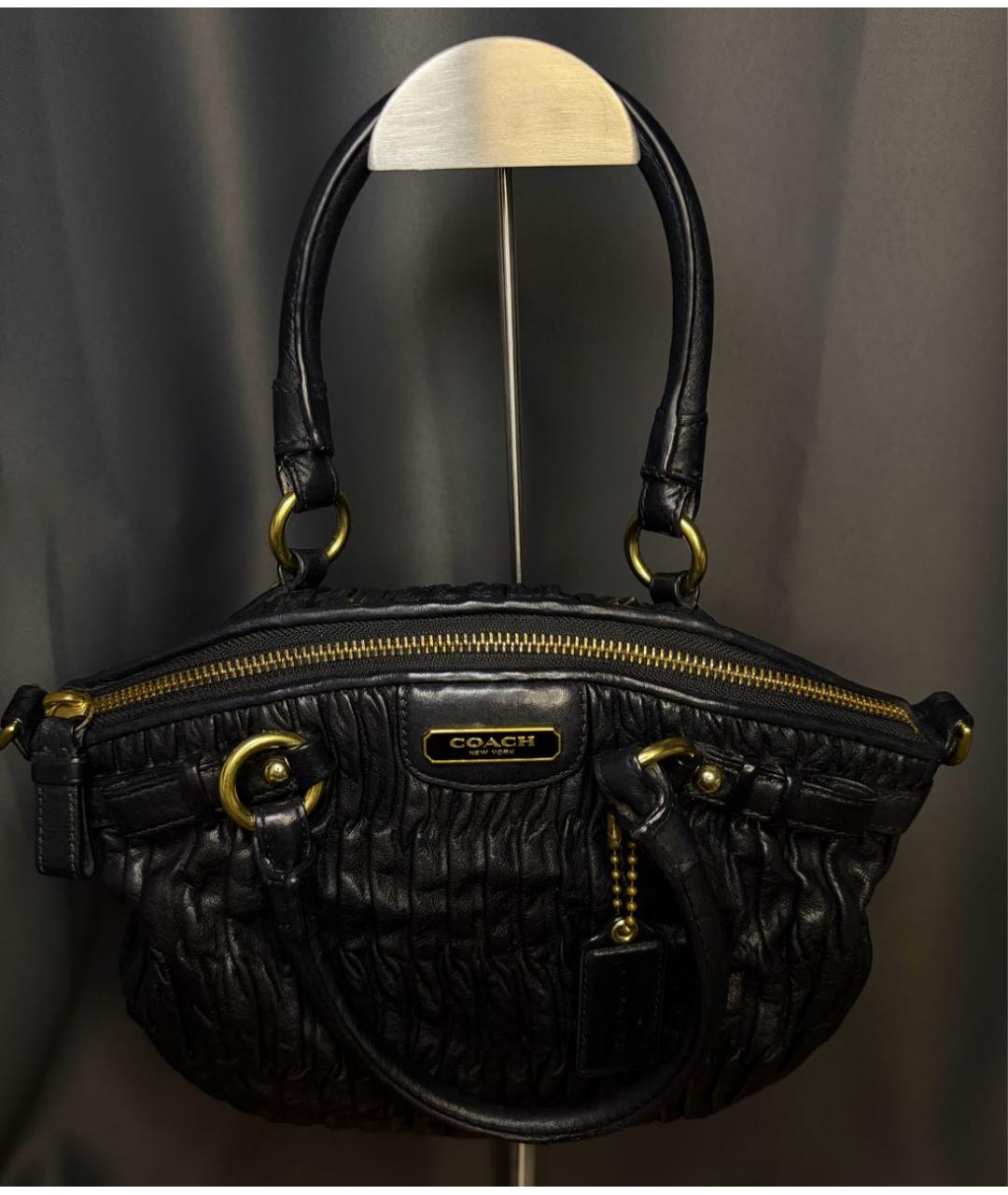 COACH Черная кожаная сумка с короткими ручками, фото 4