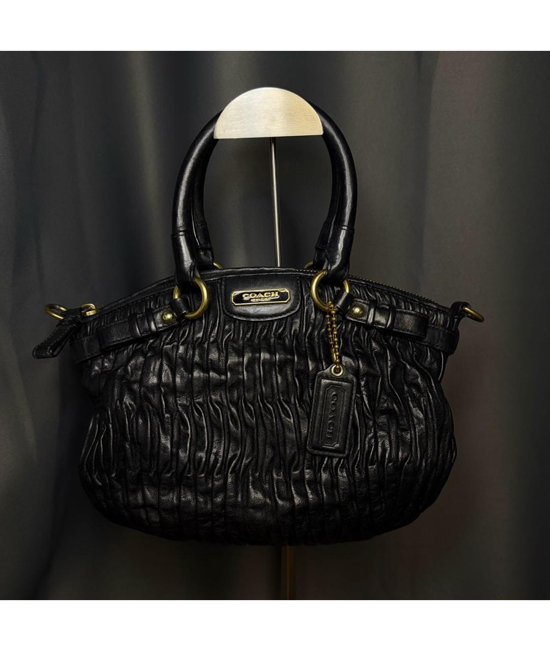 COACH Черная кожаная сумка с короткими ручками, фото 9