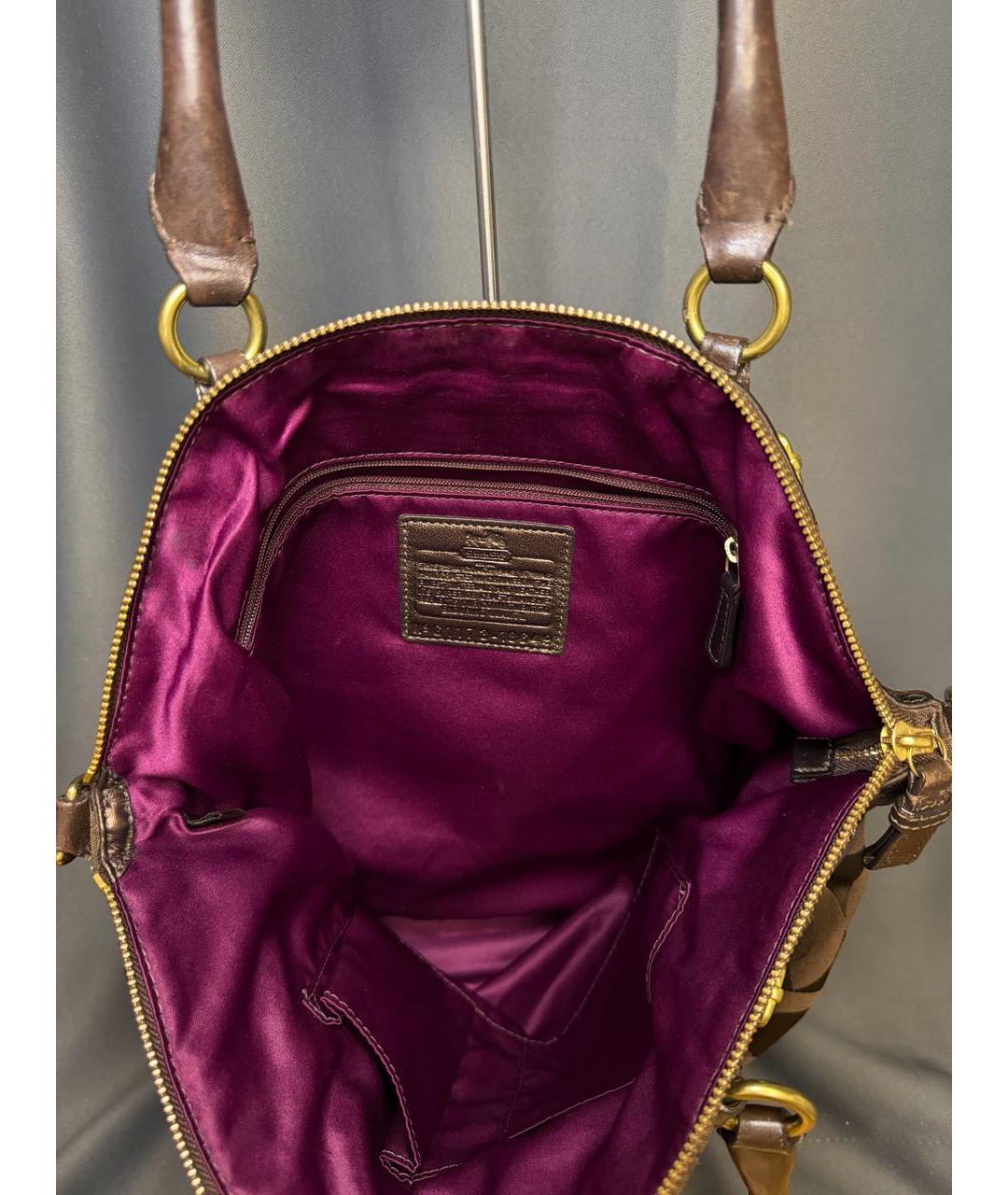 COACH Коричневая тканевая сумка с короткими ручками, фото 5