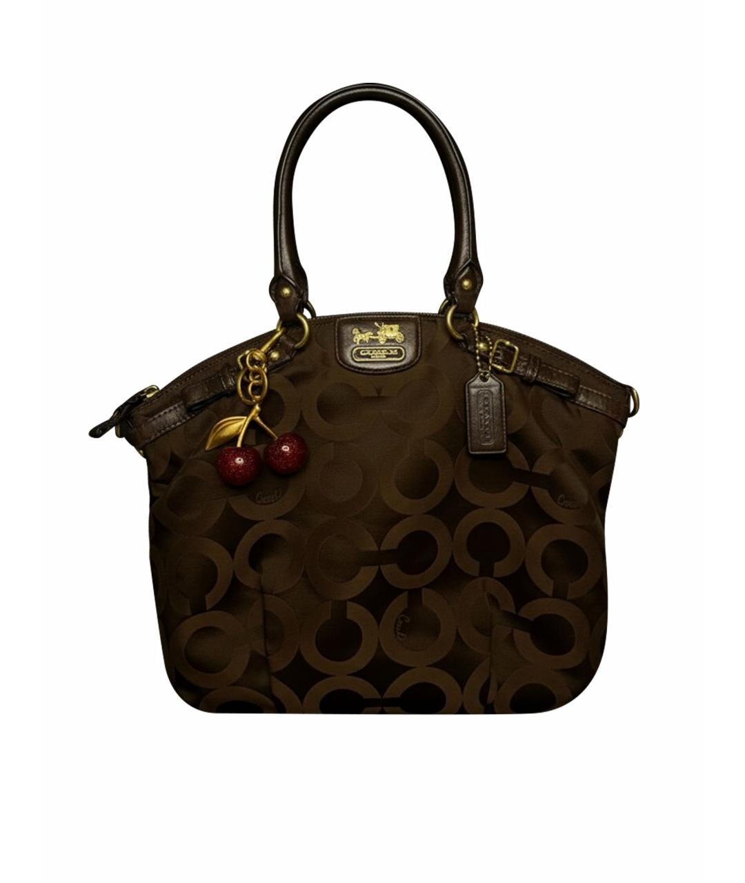 COACH Коричневая тканевая сумка с короткими ручками, фото 8