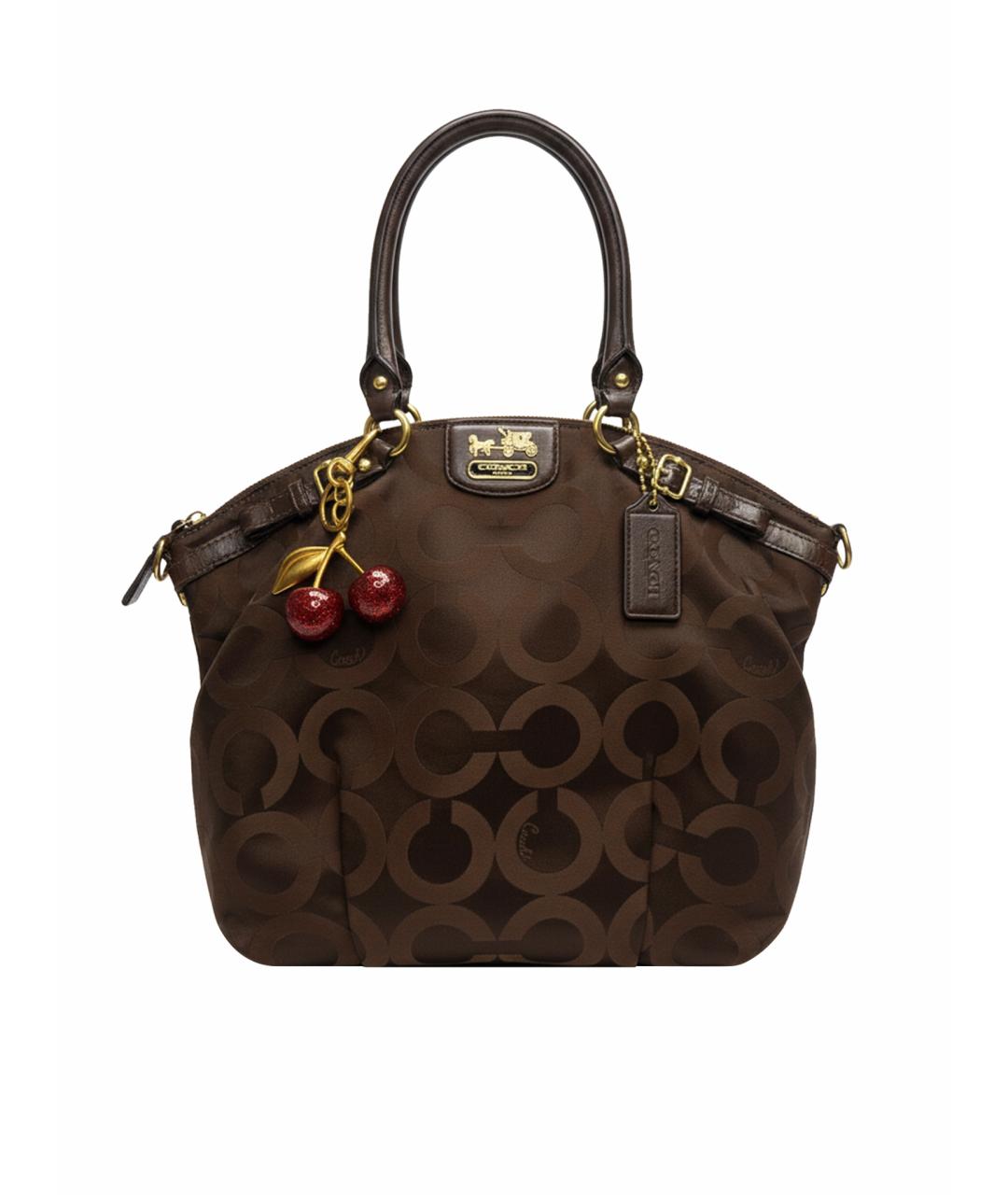 COACH Коричневая тканевая сумка с короткими ручками, фото 1