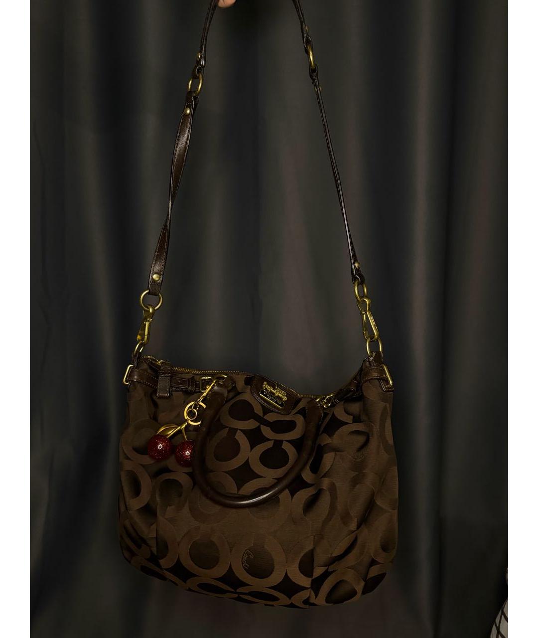 COACH Коричневая тканевая сумка с короткими ручками, фото 6