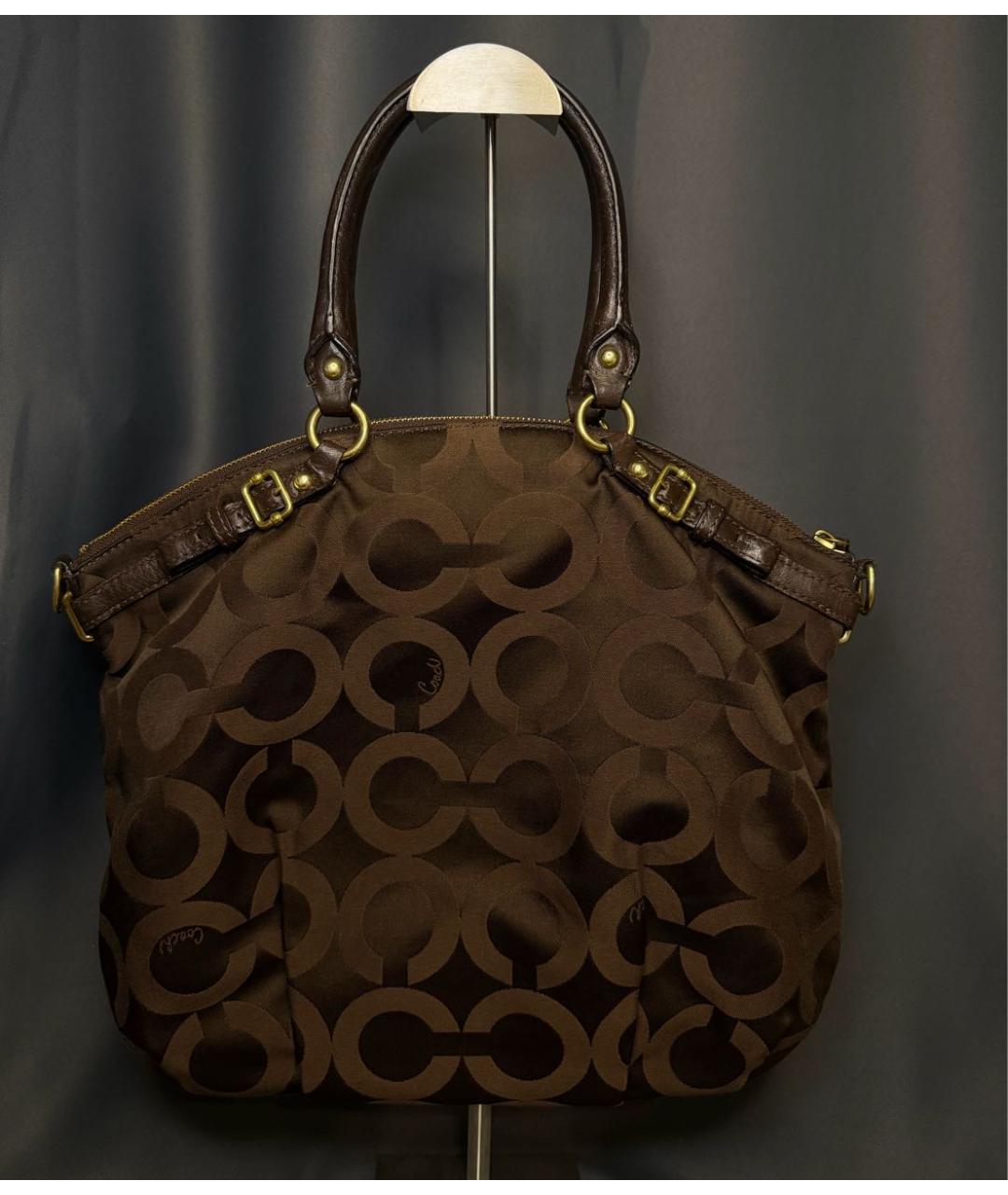 COACH Коричневая тканевая сумка с короткими ручками, фото 2