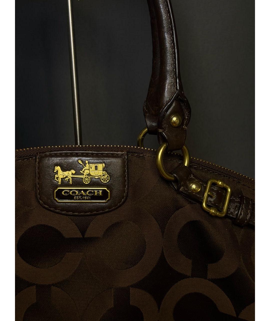 COACH Коричневая тканевая сумка с короткими ручками, фото 3