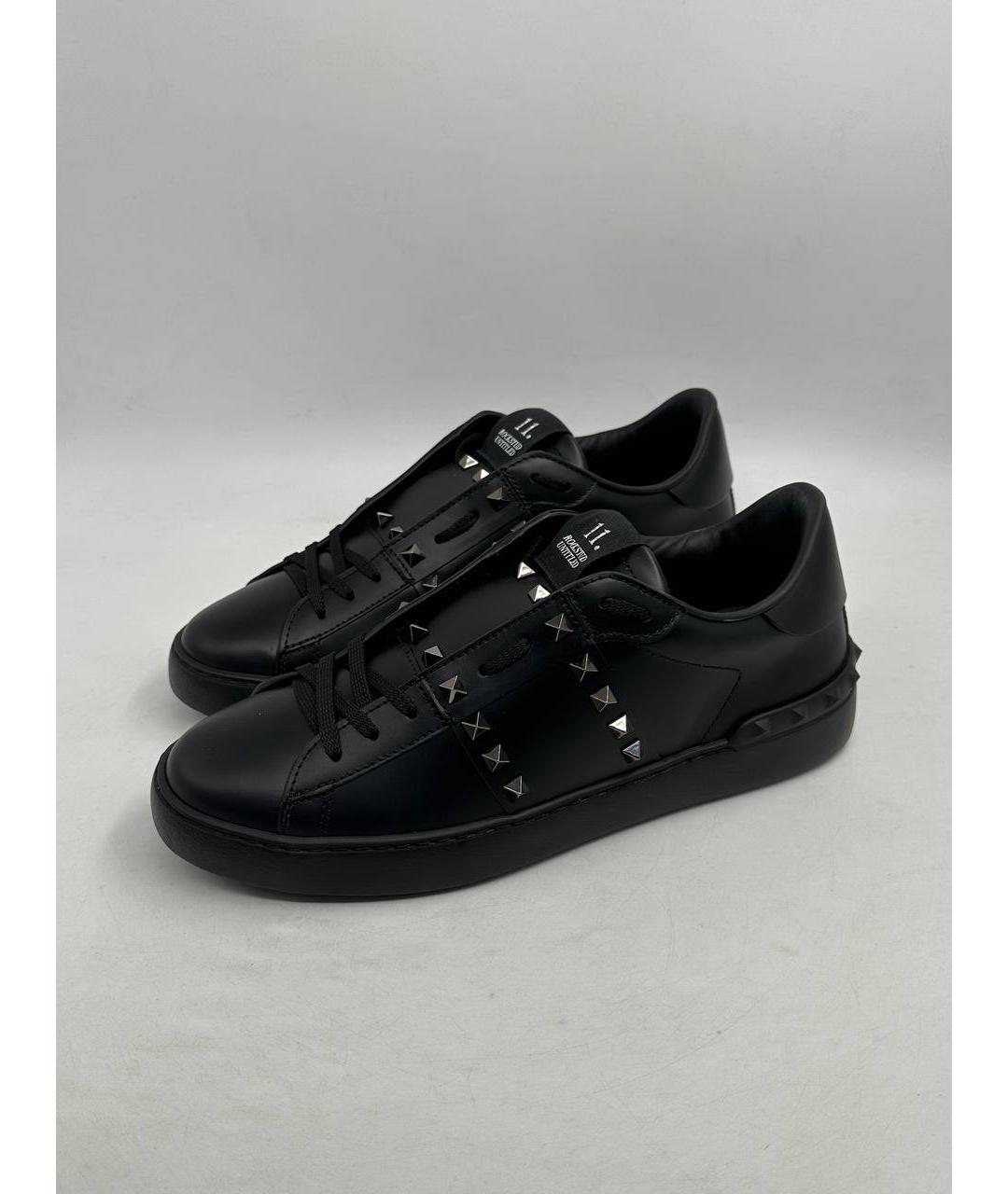 VALENTINO Черные кожаные низкие кроссовки / кеды, фото 1