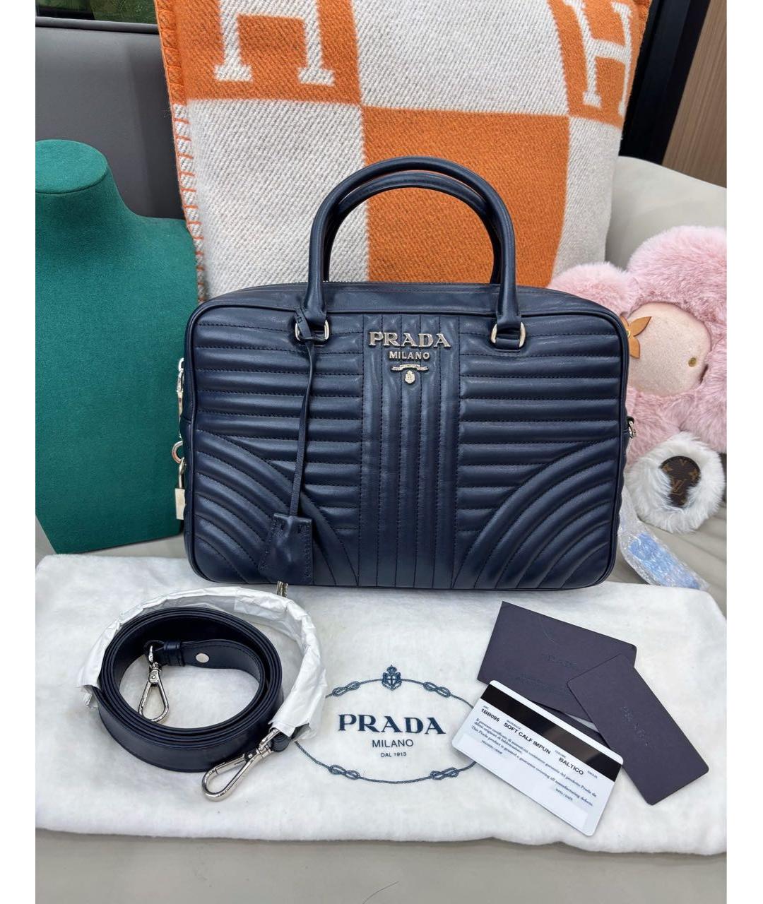 PRADA Темно-синяя кожаная сумка с короткими ручками, фото 9