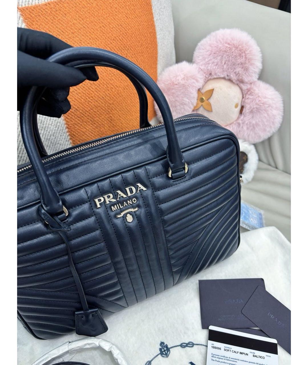 PRADA Темно-синяя кожаная сумка с короткими ручками, фото 2