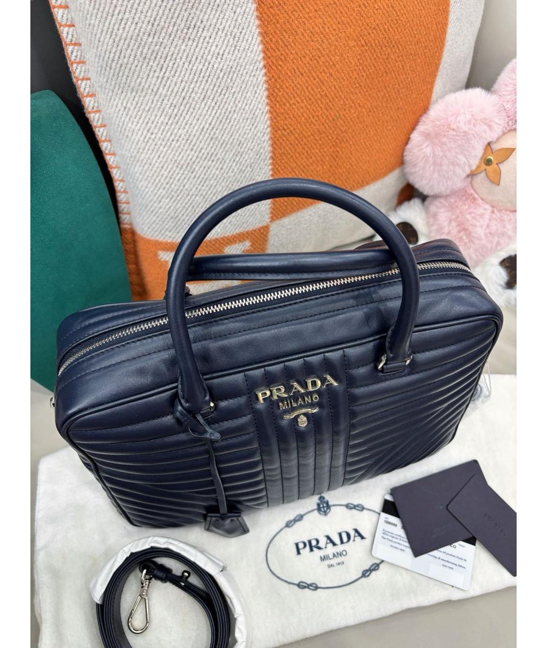 PRADA Темно-синяя кожаная сумка с короткими ручками, фото 7