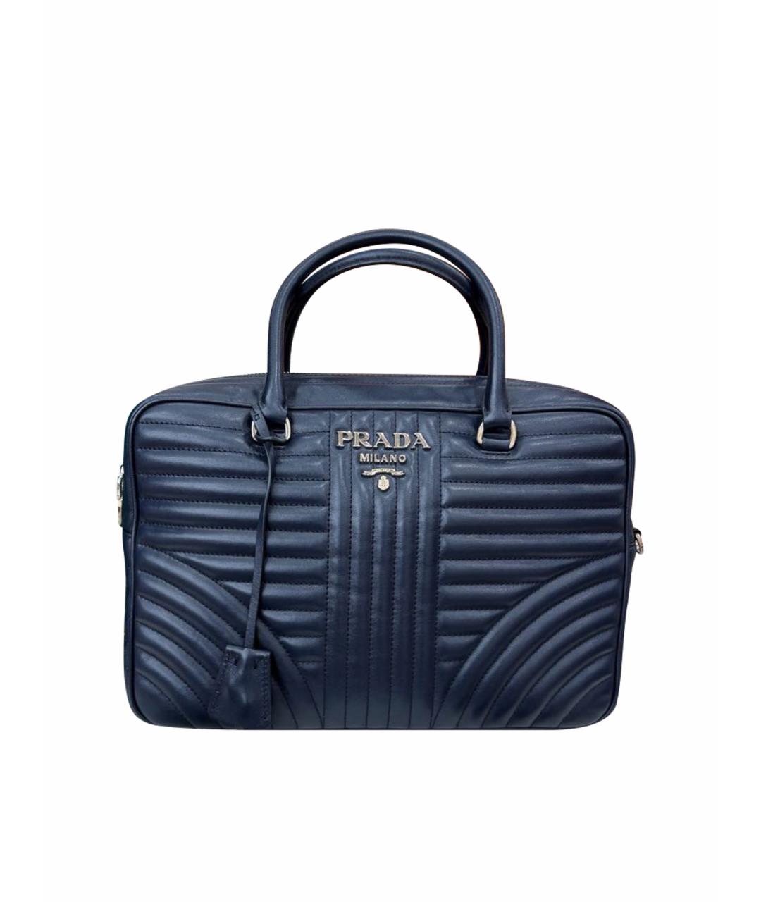 PRADA Темно-синяя кожаная сумка с короткими ручками, фото 1