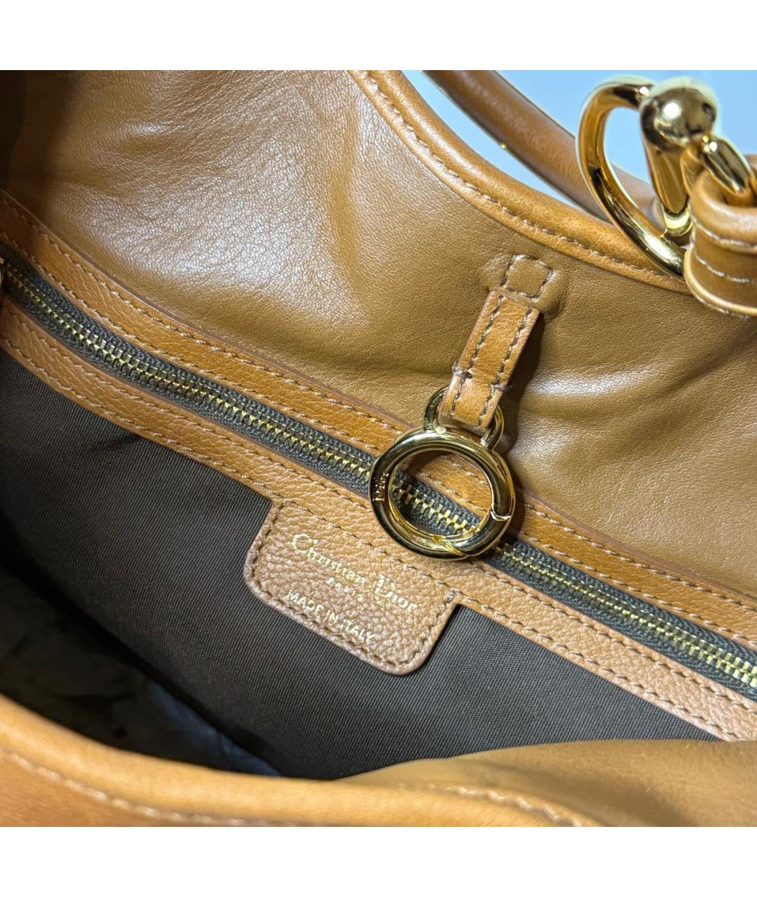 CHRISTIAN DIOR Коричневая кожаная сумка с короткими ручками, фото 5