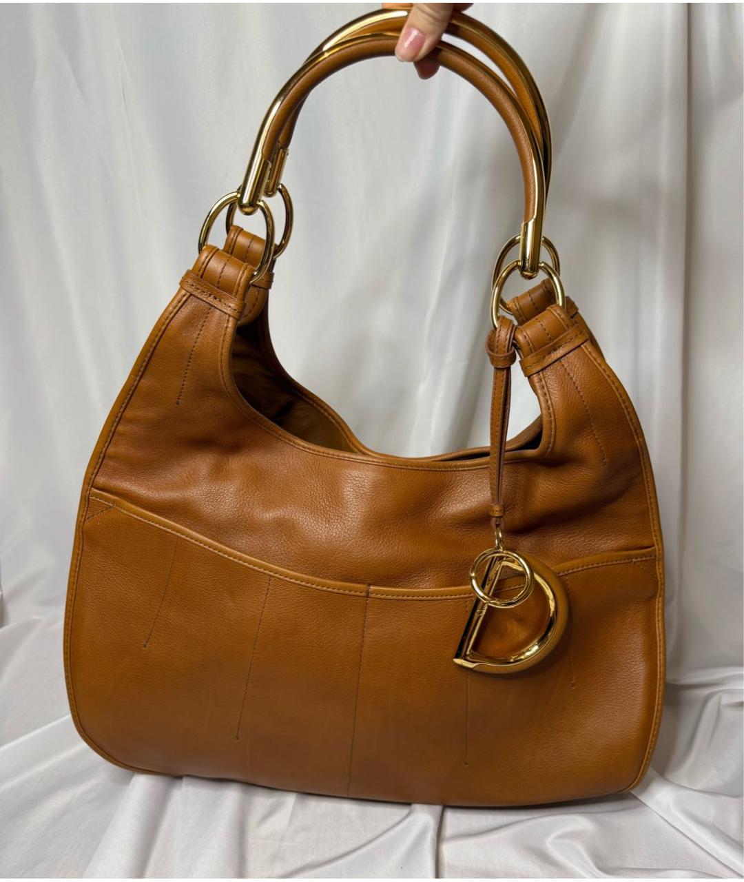 CHRISTIAN DIOR Коричневая кожаная сумка с короткими ручками, фото 7