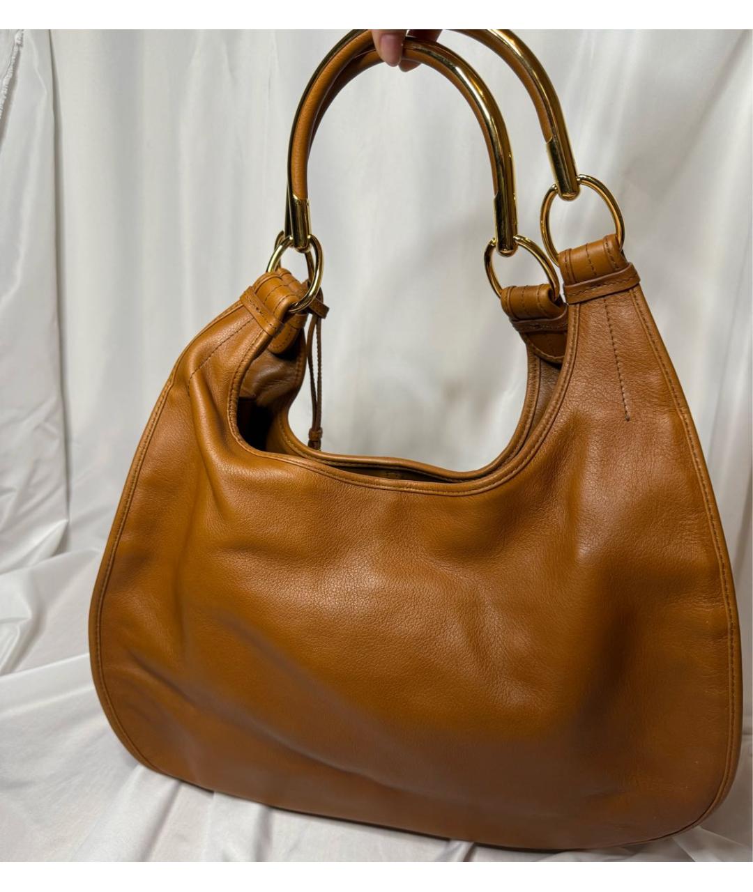 CHRISTIAN DIOR Коричневая кожаная сумка с короткими ручками, фото 3