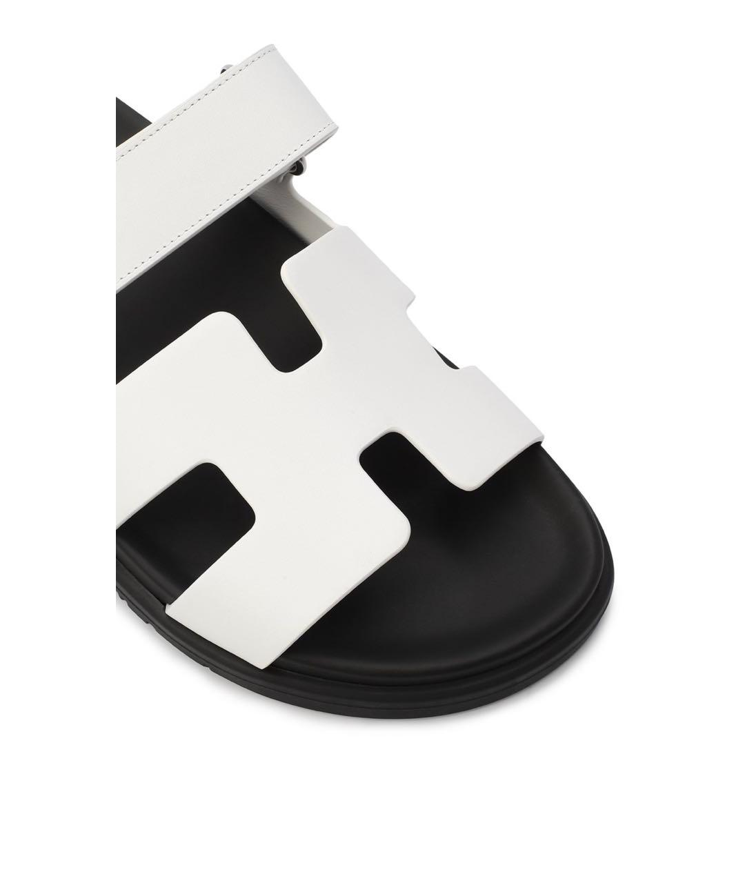 HERMES Белые кожаные шлепанцы, фото 6