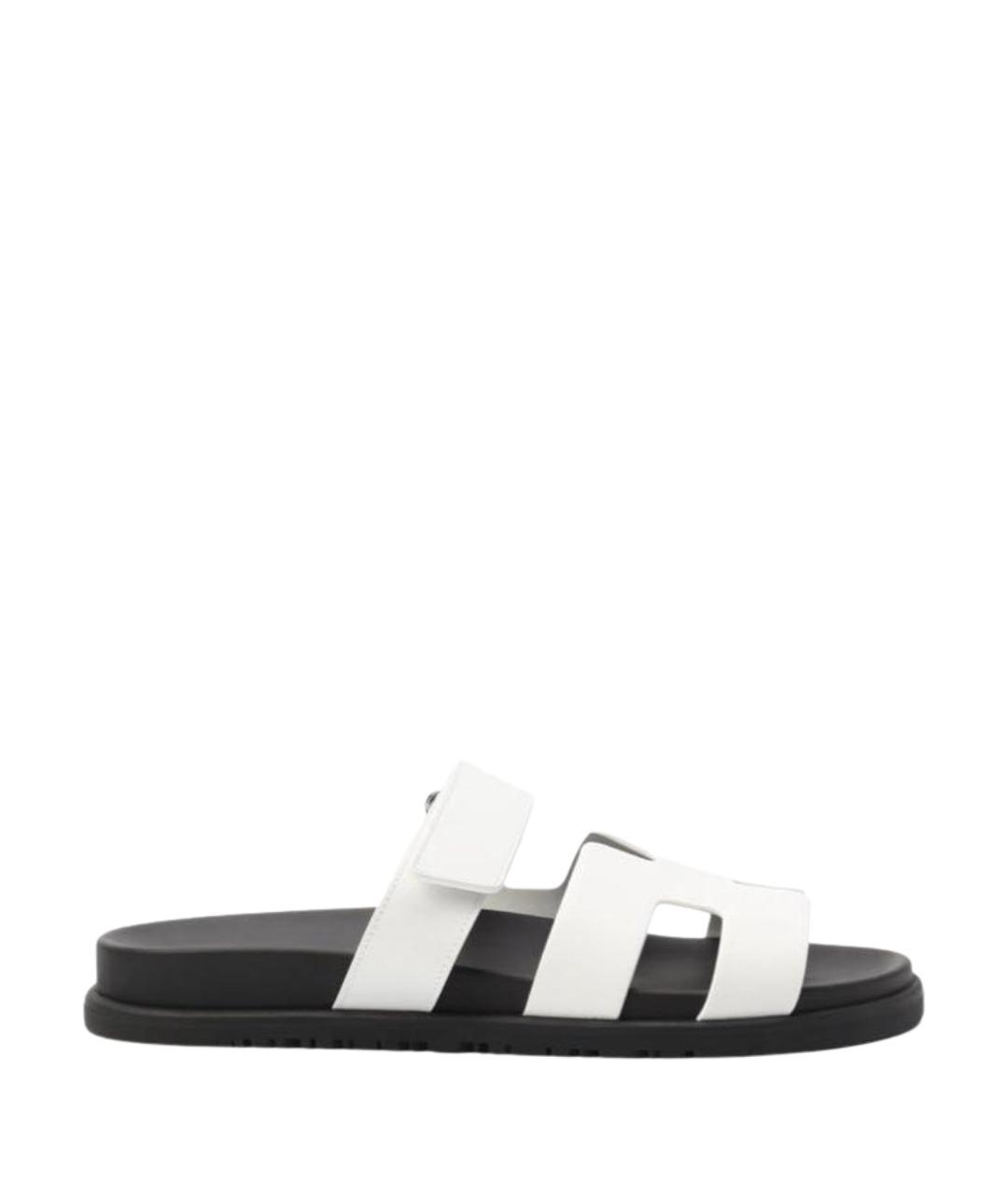 HERMES Белые кожаные шлепанцы, фото 1