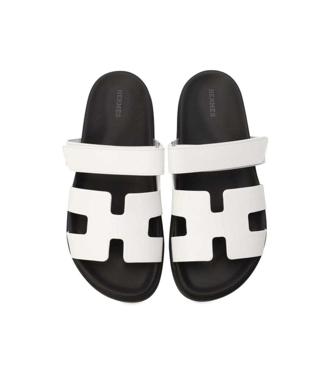 HERMES Белые кожаные шлепанцы, фото 2