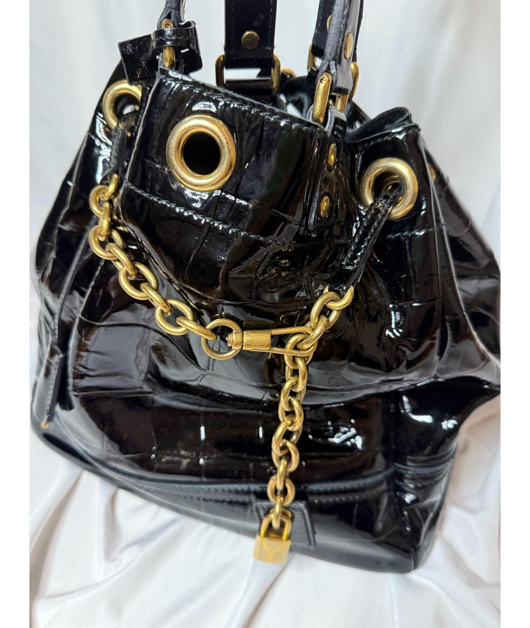 YVES SAINT LAURENT VINTAGE Черная сумка через плечо из лакированной кожи, фото 2