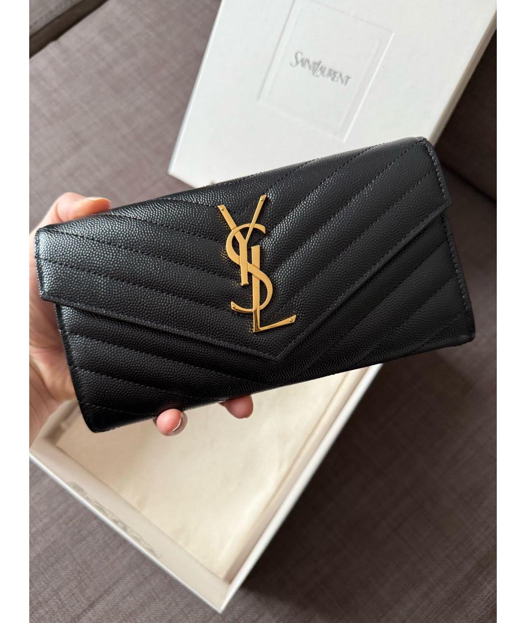 SAINT LAURENT Черный кожаный кошелек, фото 5