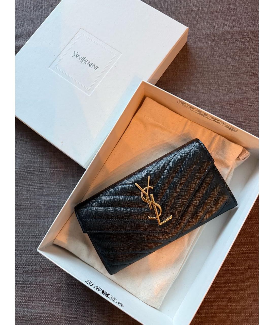 SAINT LAURENT Черный кожаный кошелек, фото 2