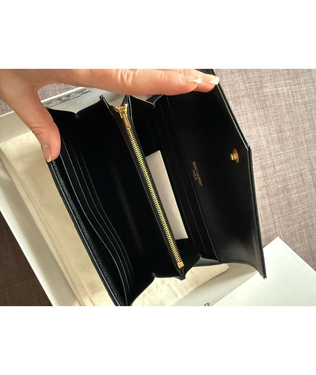 SAINT LAURENT Черный кожаный кошелек, фото 4
