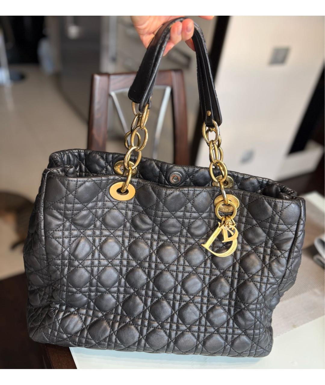 CHRISTIAN DIOR Черная кожаная сумка тоут, фото 9