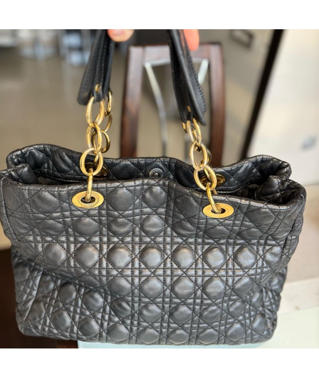 CHRISTIAN DIOR Черная кожаная сумка тоут, фото 2