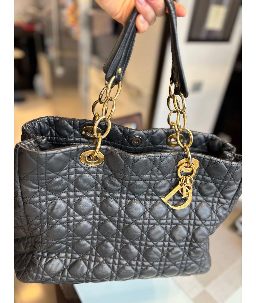 CHRISTIAN DIOR Черная кожаная сумка тоут, фото 8