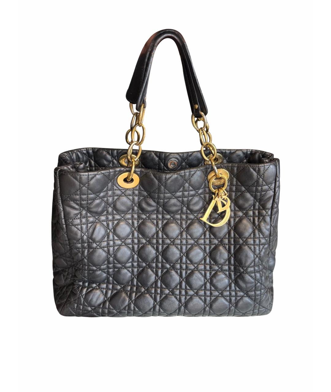 CHRISTIAN DIOR Черная кожаная сумка тоут, фото 1