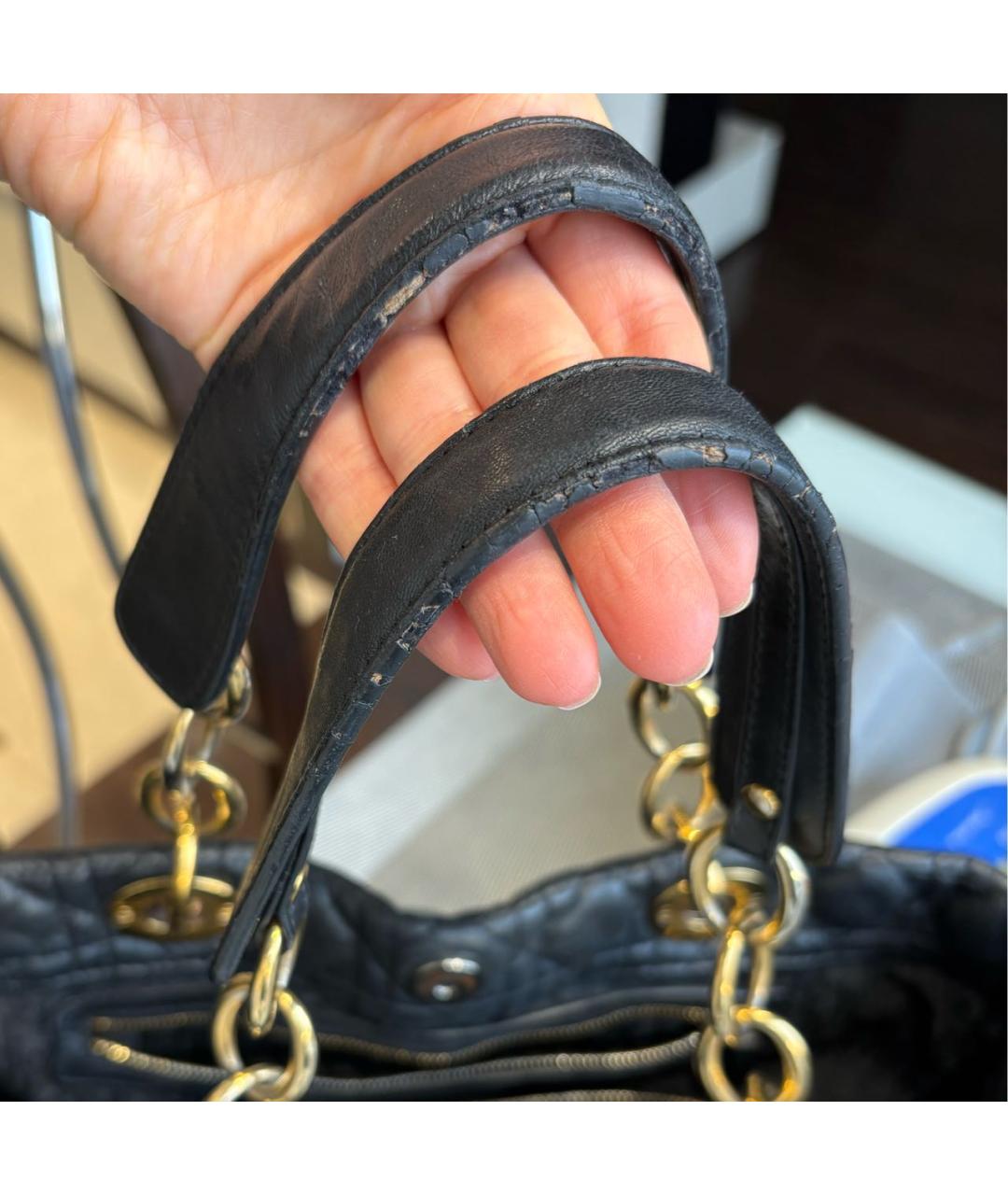 CHRISTIAN DIOR Черная кожаная сумка тоут, фото 5