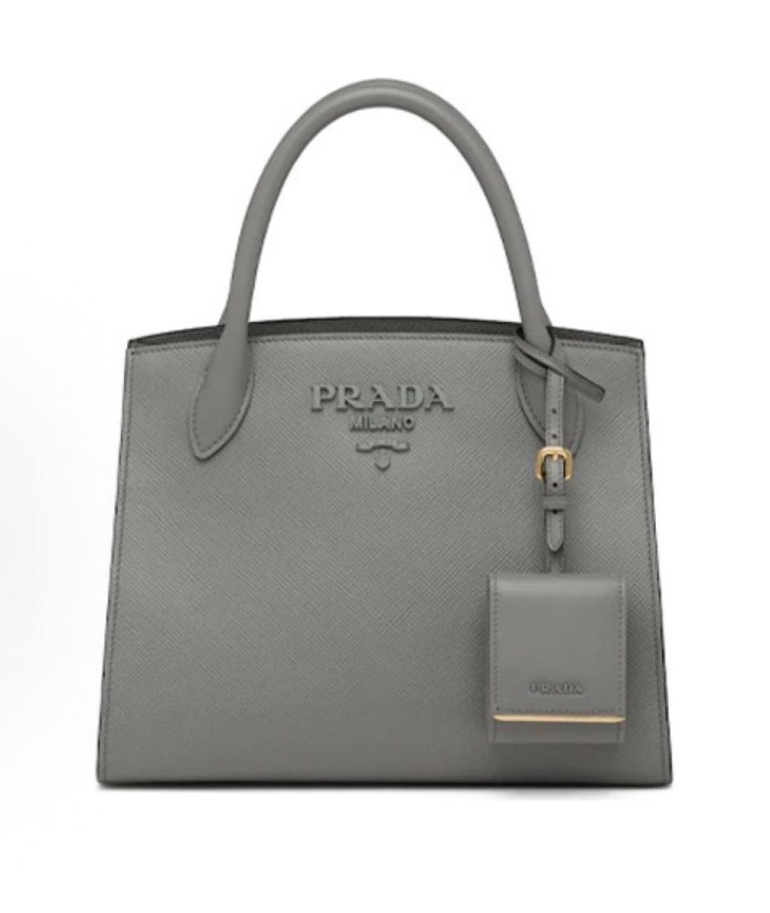 PRADA Антрацитовая кожаная сумка с короткими ручками, фото 1