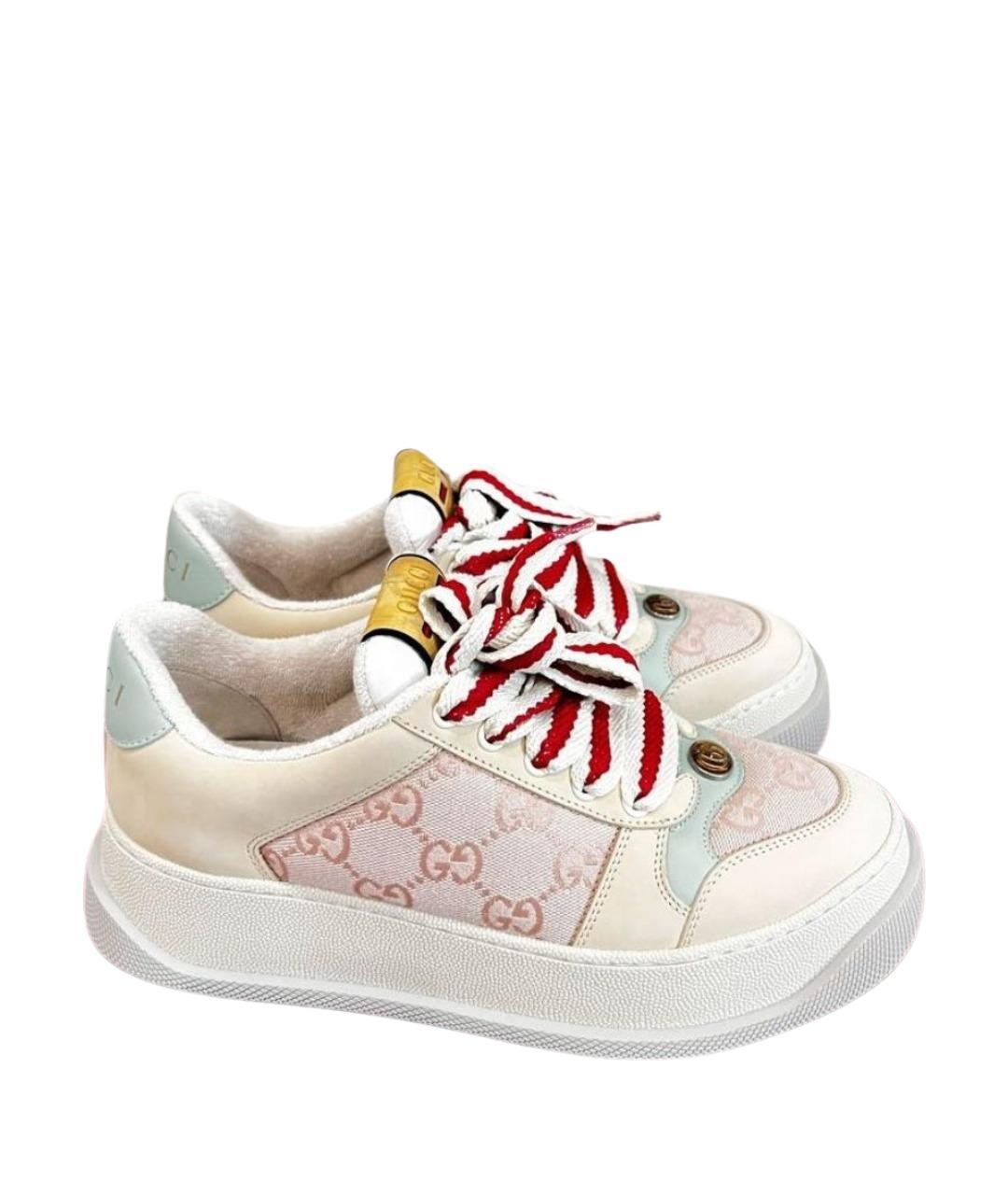 GUCCI Бежевые кожаные кроссовки, фото 1