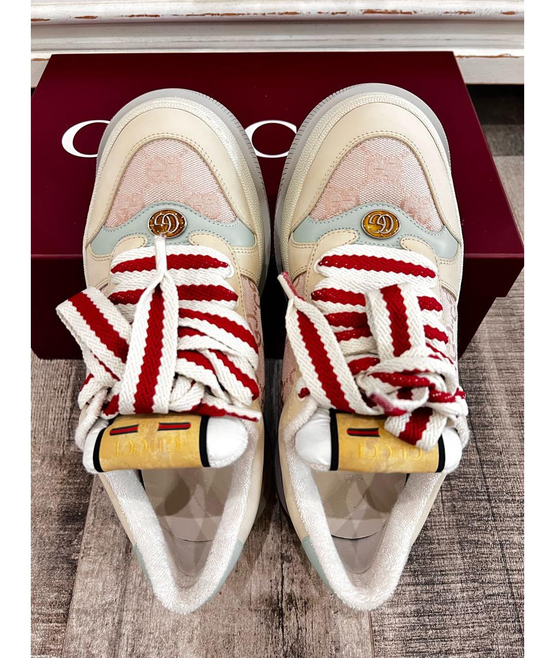 GUCCI Бежевые кожаные кроссовки, фото 6