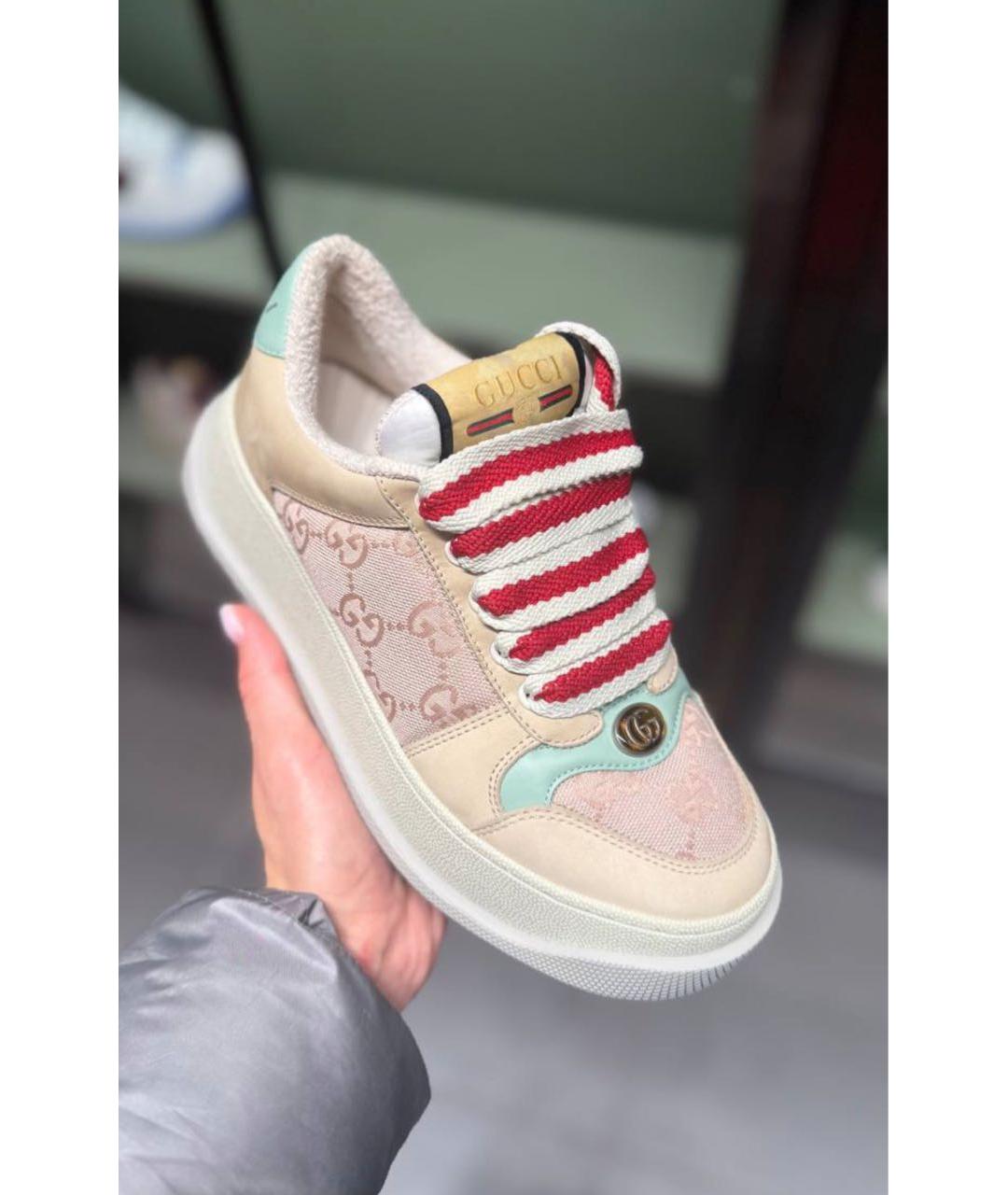 GUCCI Бежевые кожаные кроссовки, фото 5