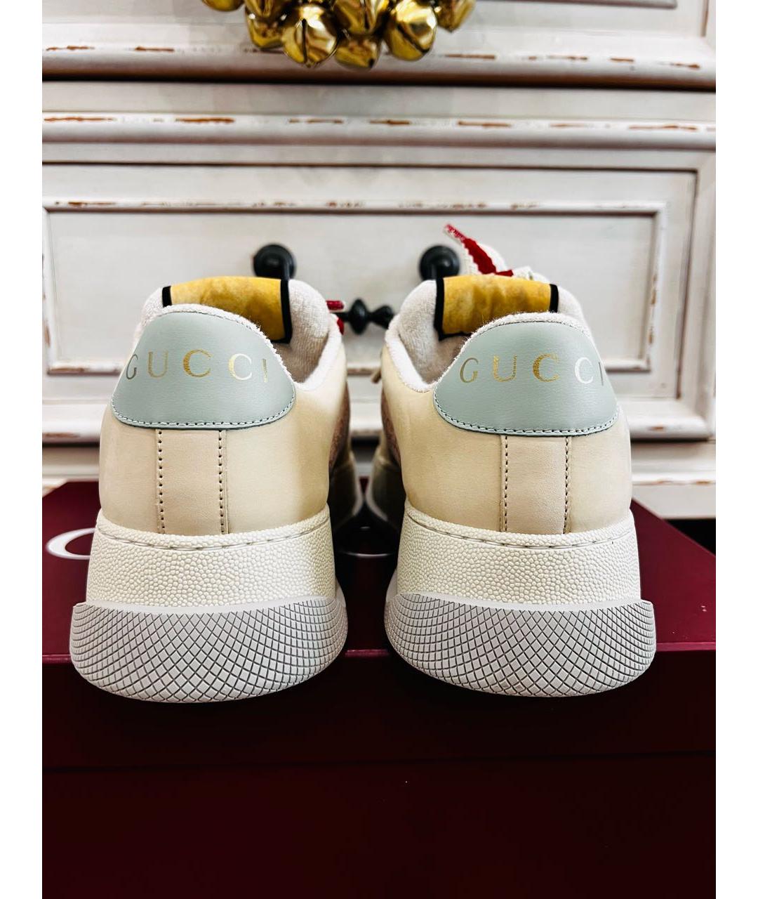 GUCCI Бежевые кожаные кроссовки, фото 4