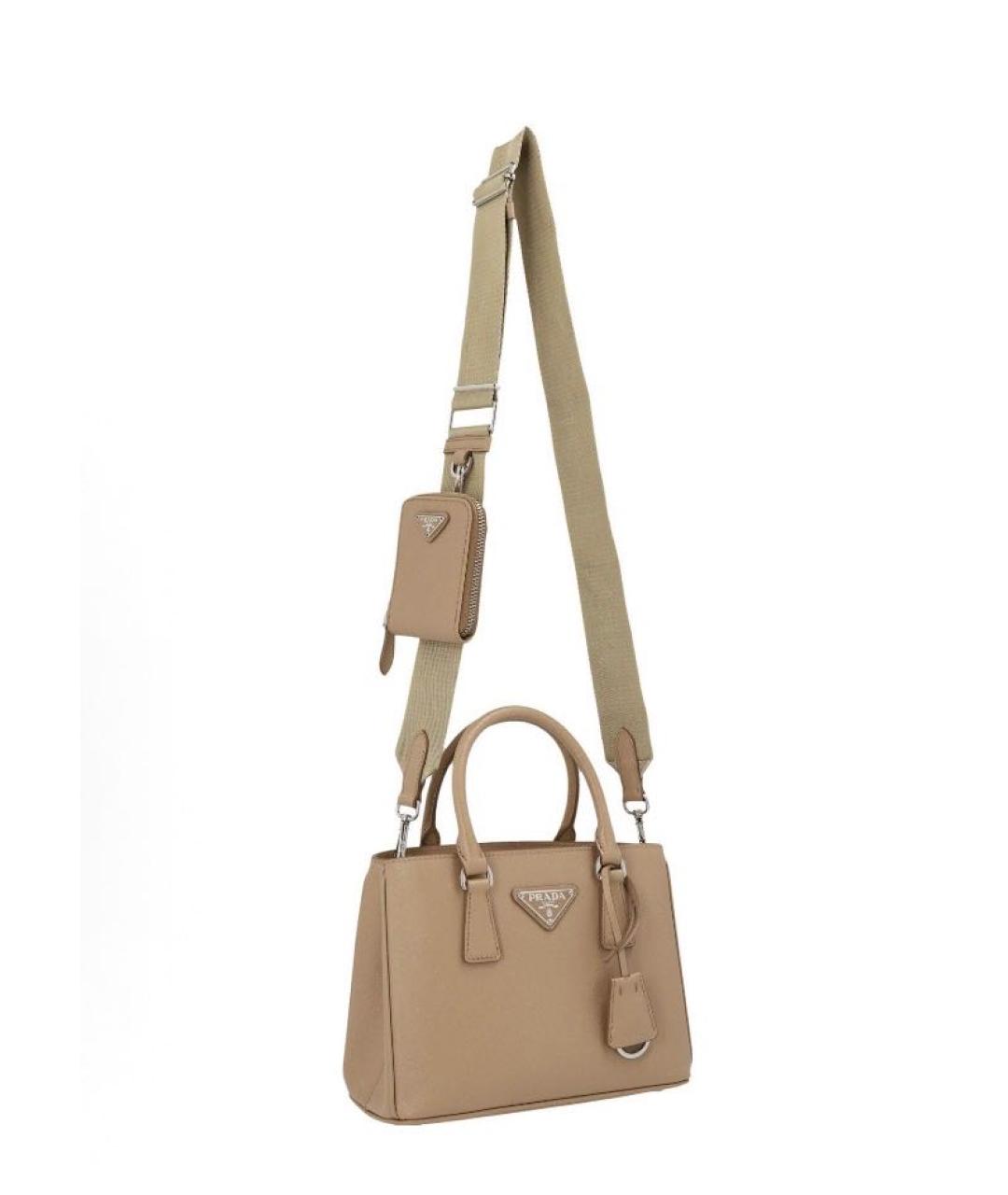 PRADA Бежевая кожаная сумка с короткими ручками, фото 3