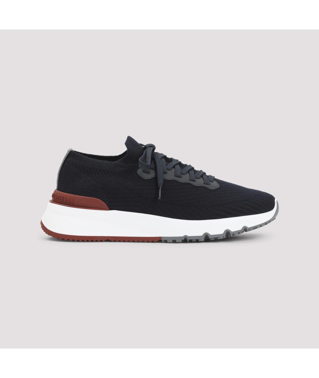 BRUNELLO CUCINELLI Темно-синие текстильные низкие кроссовки / кеды, фото 3