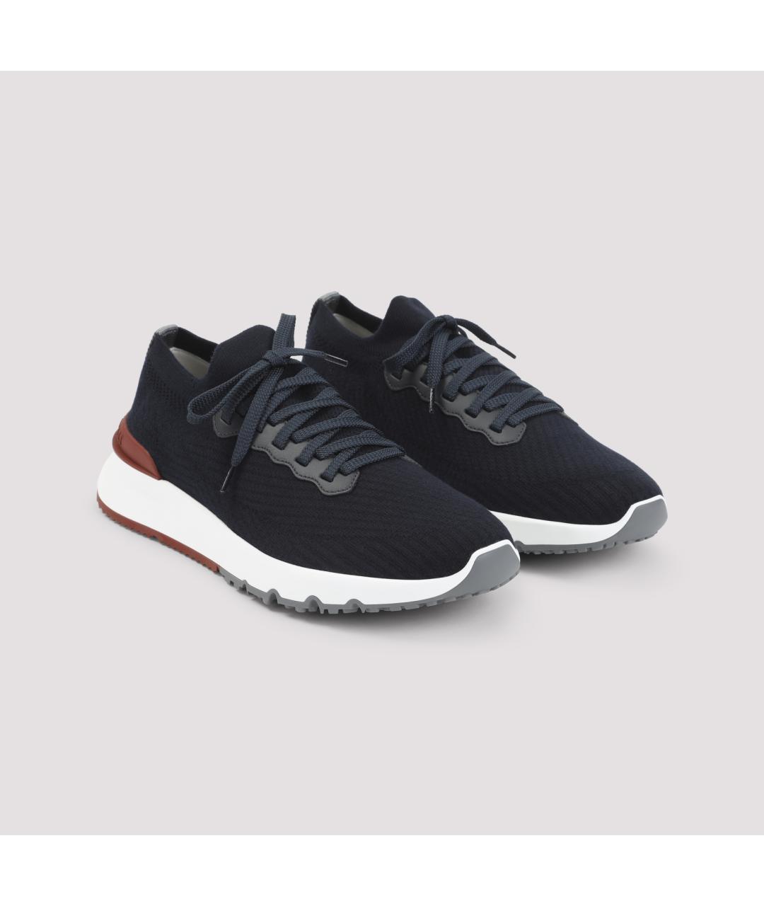 BRUNELLO CUCINELLI Темно-синие текстильные низкие кроссовки / кеды, фото 5