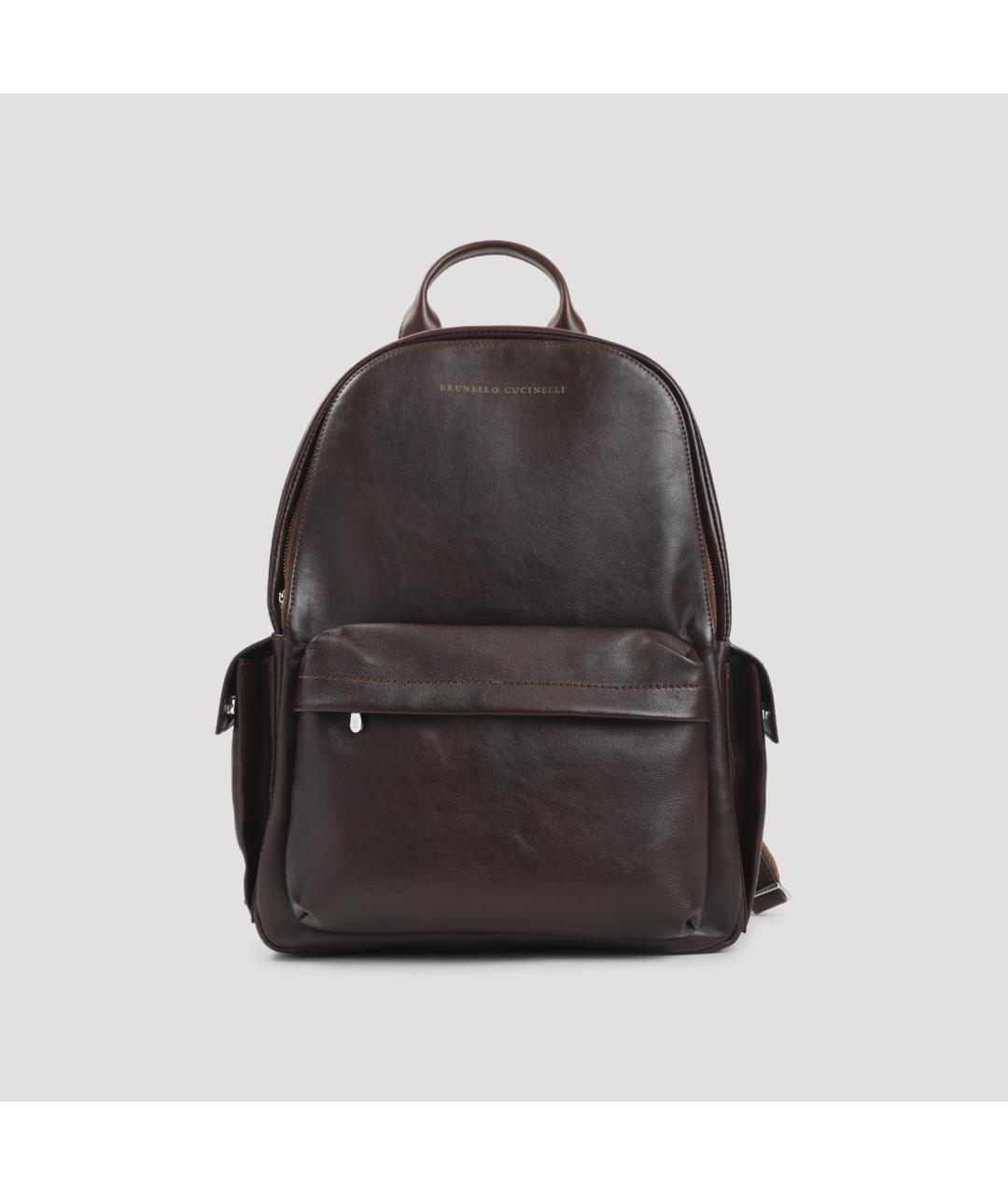 BRUNELLO CUCINELLI Коричневый кожаный рюкзак, фото 3