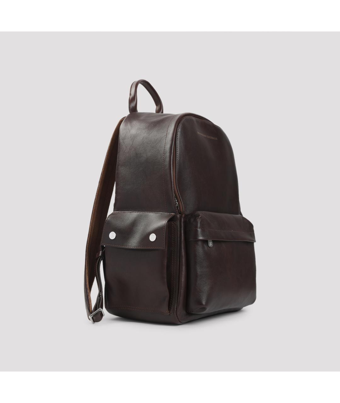 BRUNELLO CUCINELLI Коричневый кожаный рюкзак, фото 5