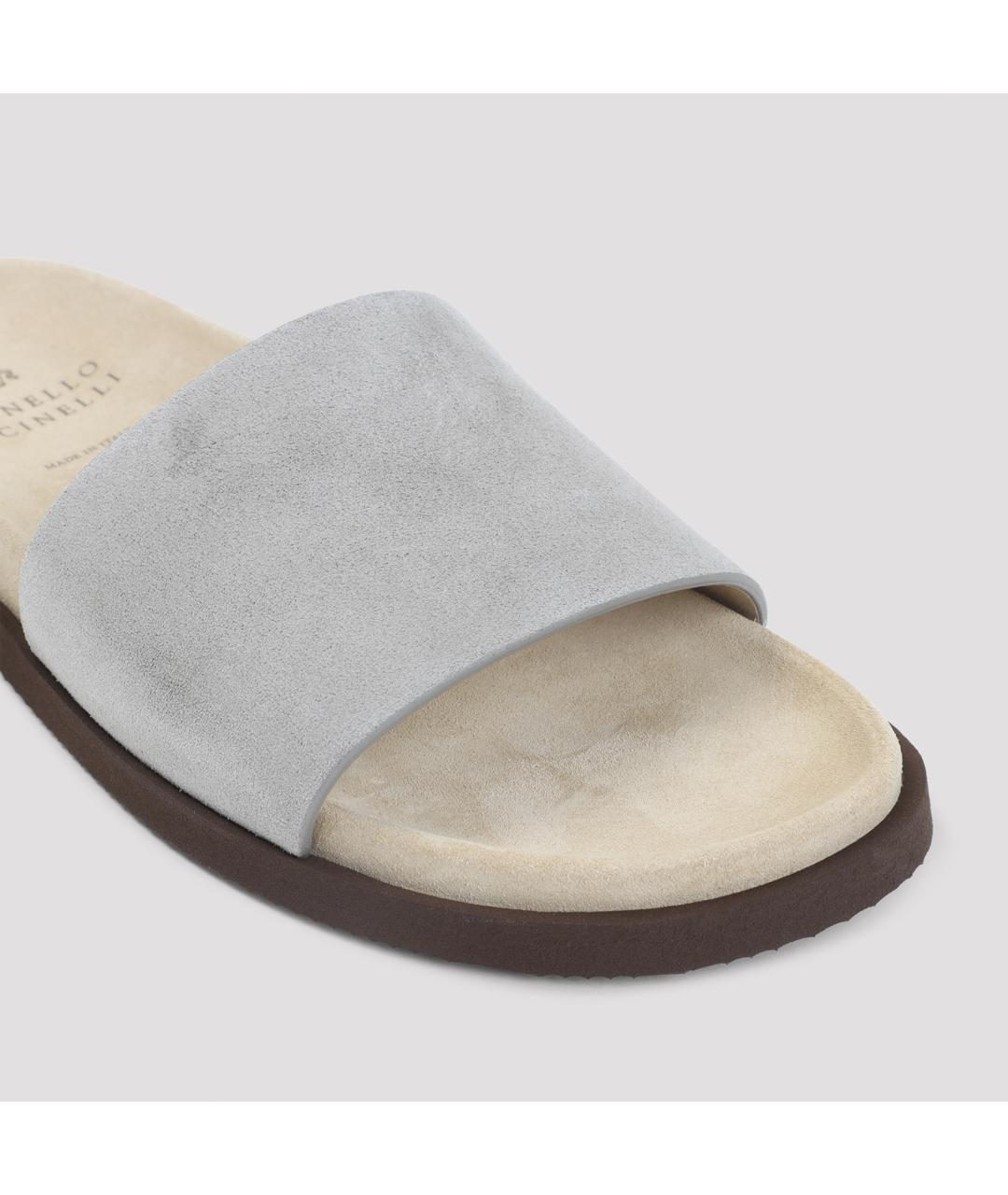 BRUNELLO CUCINELLI Серые замшевые шлепанцы, фото 5