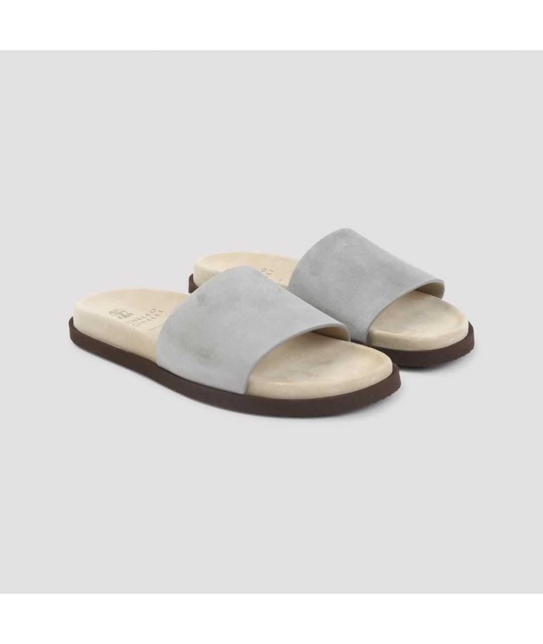 BRUNELLO CUCINELLI Серые замшевые шлепанцы, фото 4