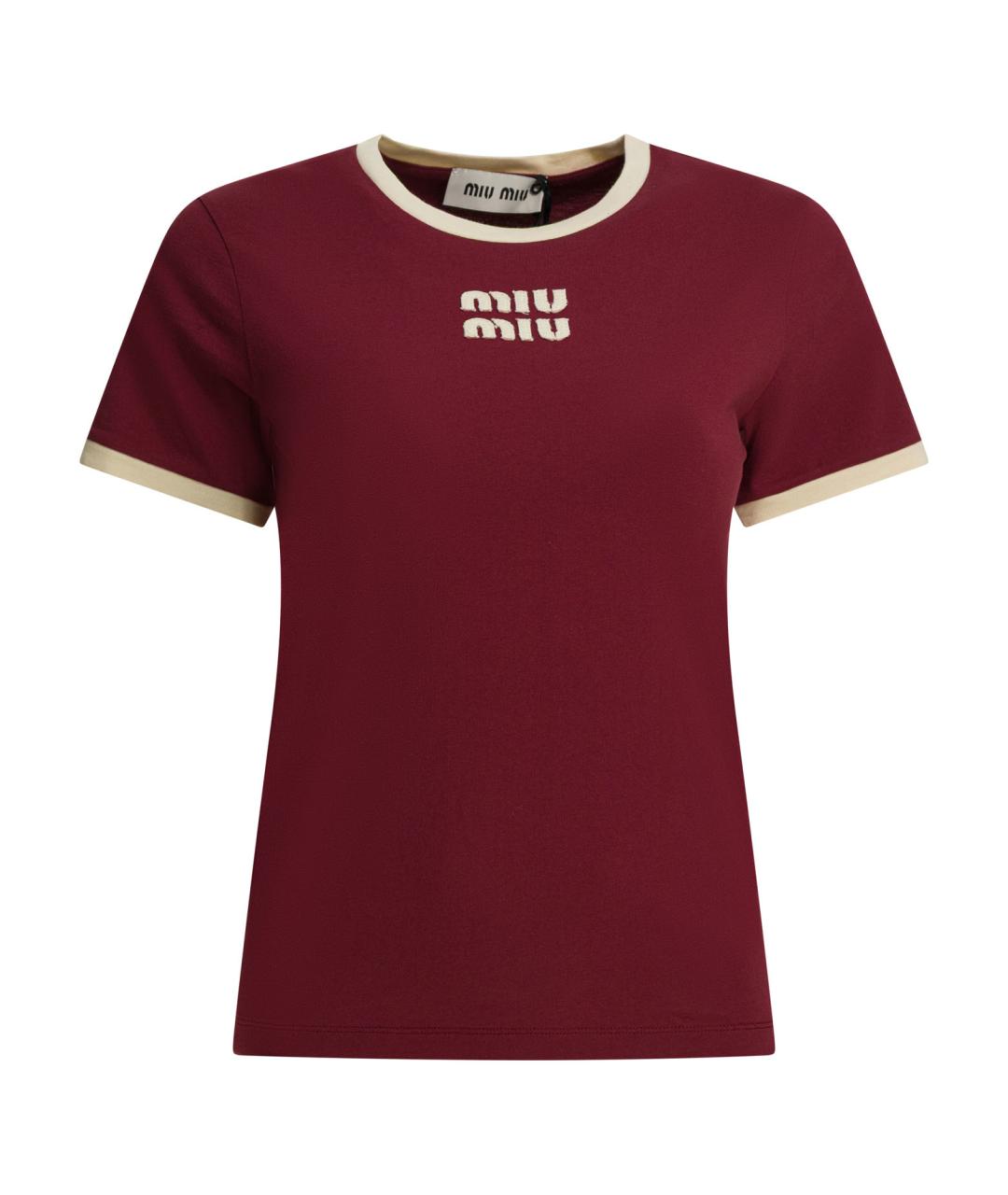 MIU MIU Бордовая хлопковая футболка, фото 1