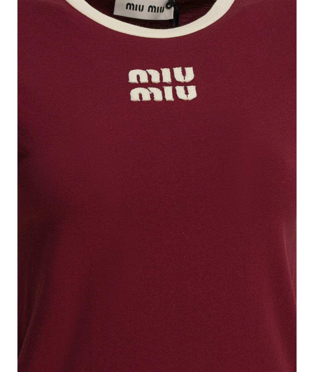 MIU MIU Бордовая хлопковая футболка, фото 3