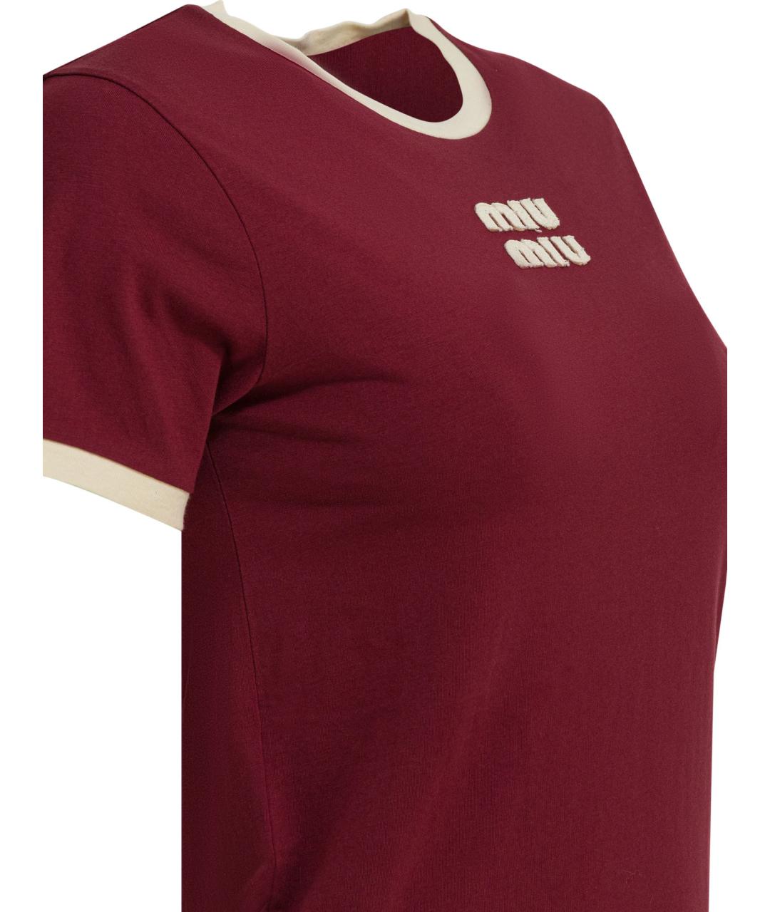 MIU MIU Бордовая хлопковая футболка, фото 4