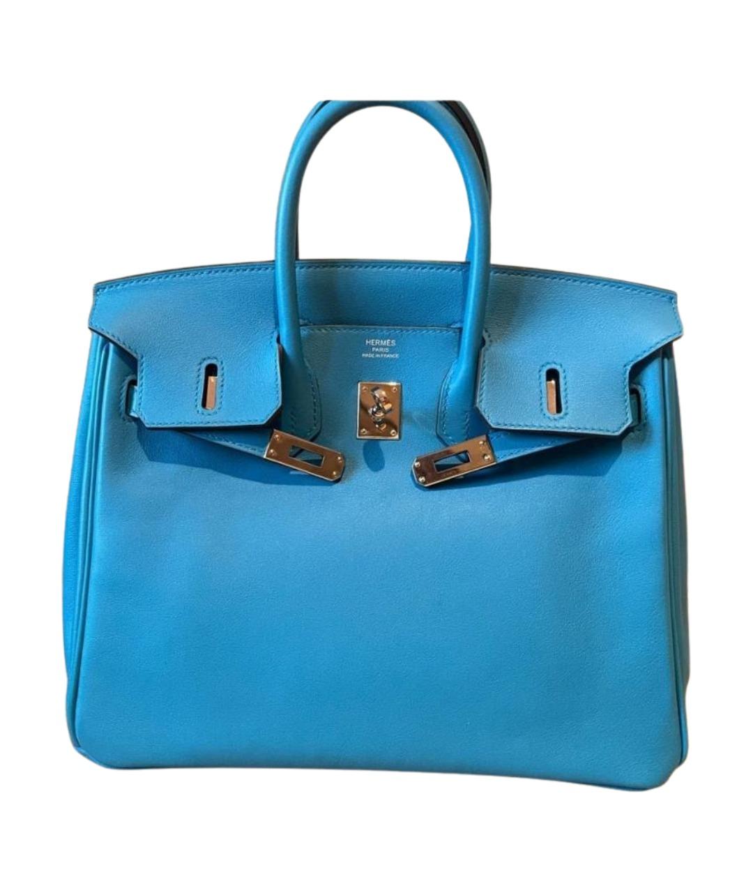HERMES Голубая кожаная сумка с короткими ручками, фото 1