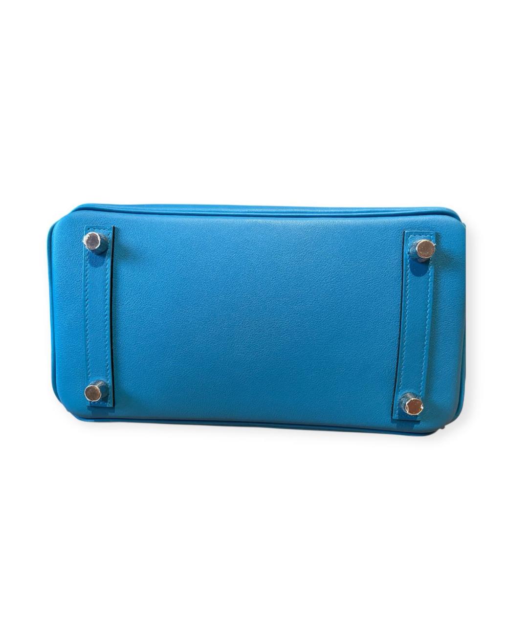 HERMES Голубая кожаная сумка с короткими ручками, фото 4