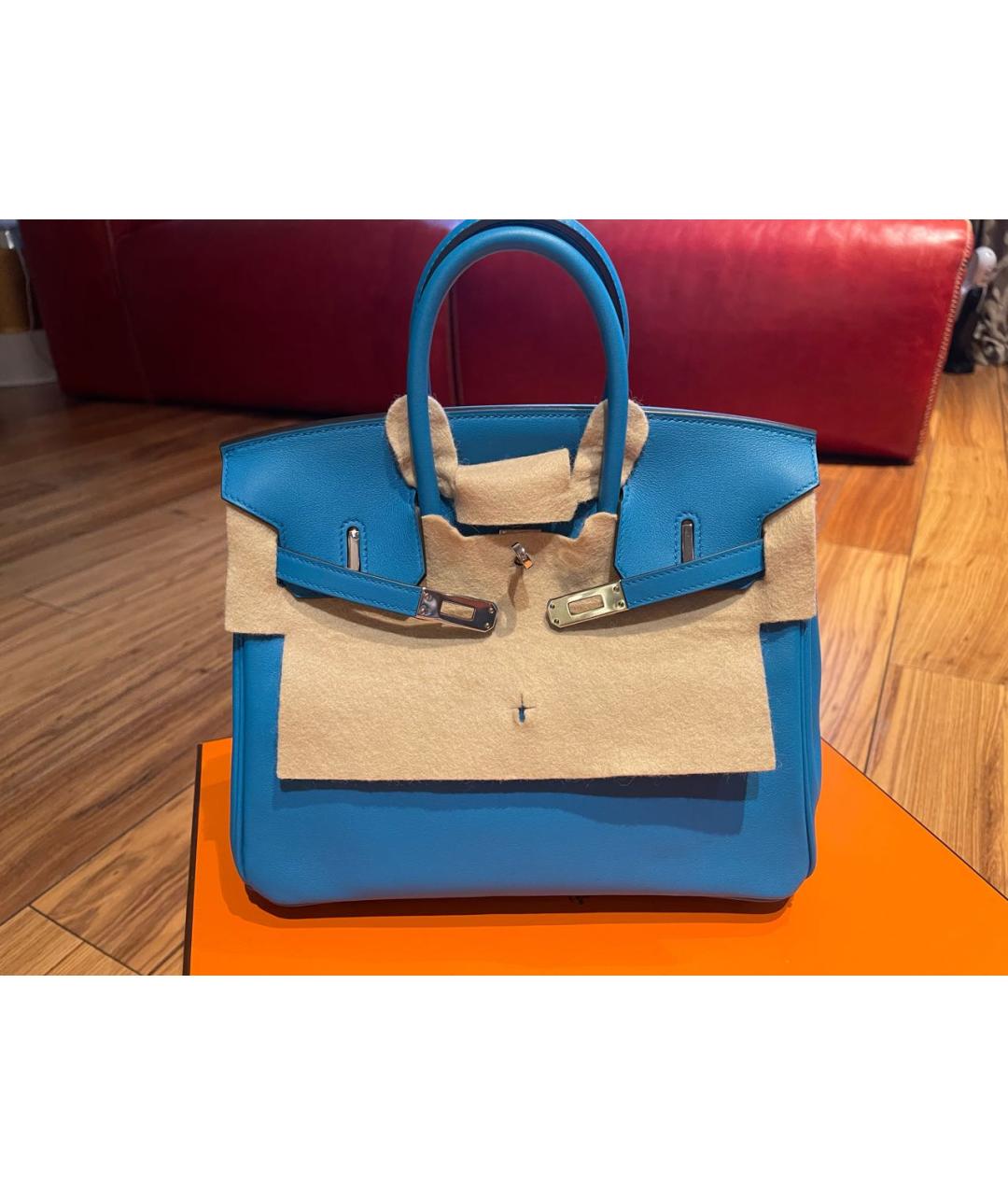 HERMES Голубая кожаная сумка с короткими ручками, фото 3