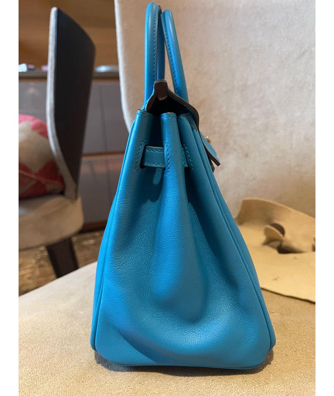 HERMES Голубая кожаная сумка с короткими ручками, фото 2