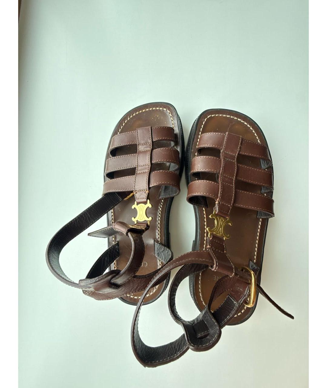 CELINE Коричневые кожаные сандалии, фото 5
